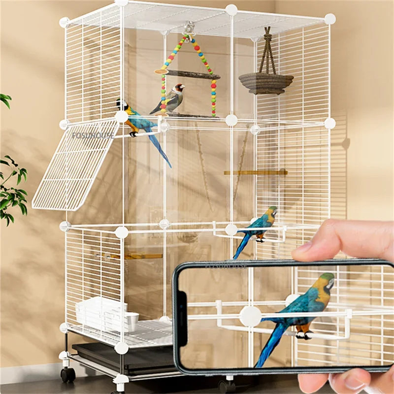 Transparent Parrot Bird Cages Budgie Canary House Portable Large Birdcage with wheels Luxury Breeding Cages Birds Pet Supplies