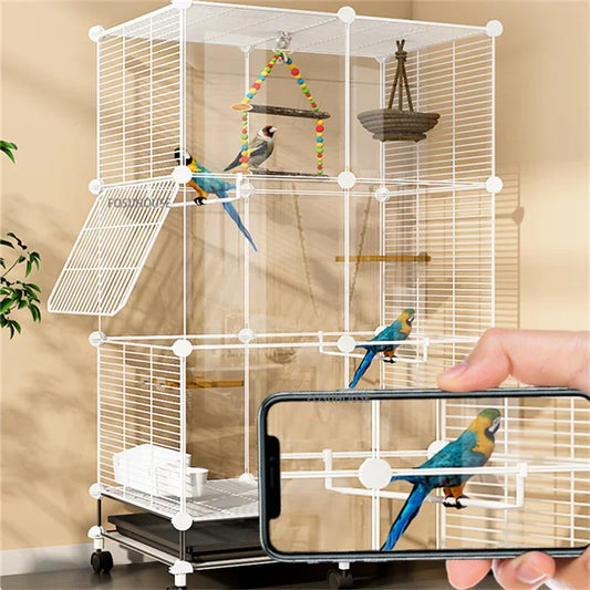 Transparent Parrot Bird Cages Budgie Canary House Portable Large Birdcage with wheels Luxury Breeding Cages Birds Pet Supplies