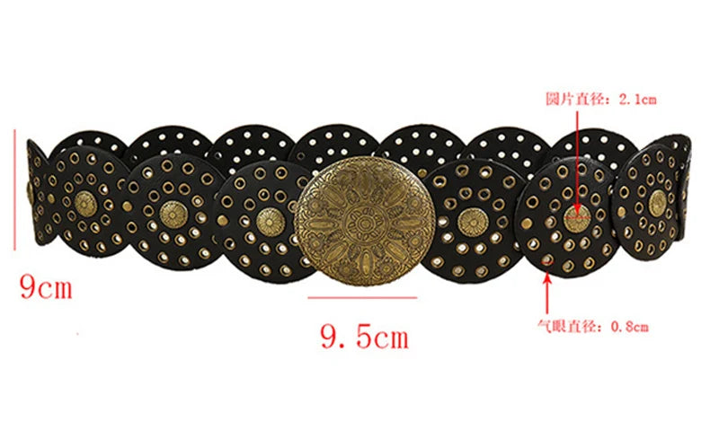 NEW Arrivals Vintage Women's Western Denim PU Leather Belt High Quality Metal Hollow Ladies Trend Wide Round Cutout Waistband Personalized Round Belts Ladies Girls Luxury Fashion Apparel Accessories Clothing Supplies