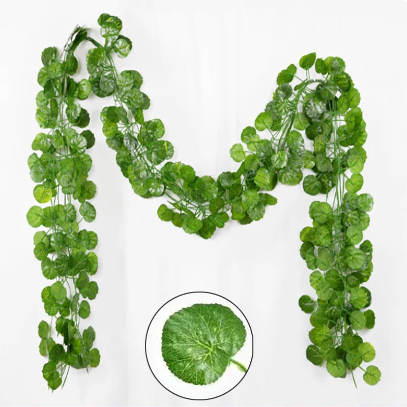10M-105M 50 Strings Artificial Vine Leaf Decoration Vine Plants Hanging Outdoor DIY Fake Green Ivy Leaf Garland Rattan Wedding Garden Creeper Grapes Watermelon Begonia Sweet Potatoes Leaves