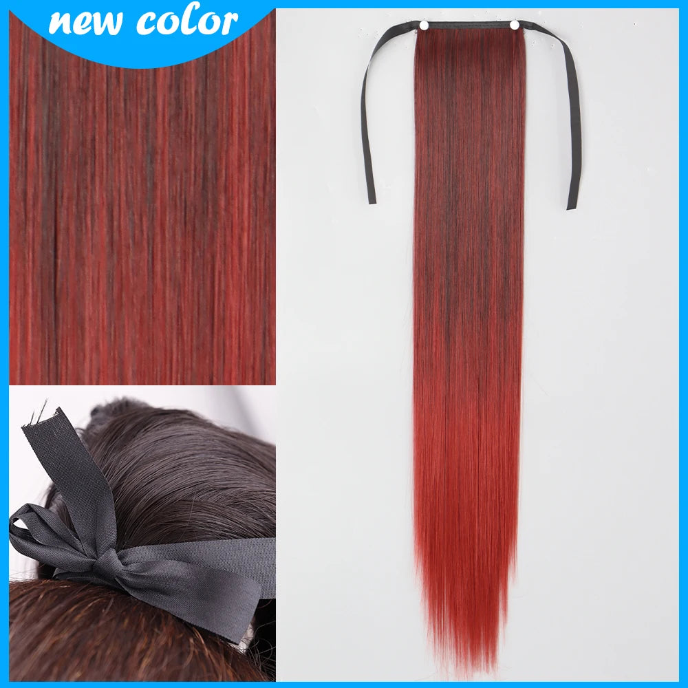 NEW  Synthetic Long Straight Wrap Around Clip In Ponytail Hair Extension Can Be Permed Heat Resistant Pony Tail Fake Hair
