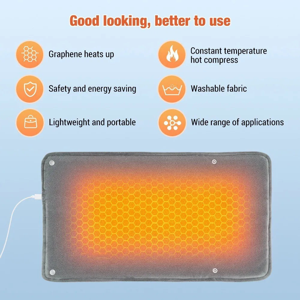 USB Heating Pad Electric Heated Mat Machine-Washable Ultra-Soft Microplush Pad for Back Pain and Cramps Christmas Gift