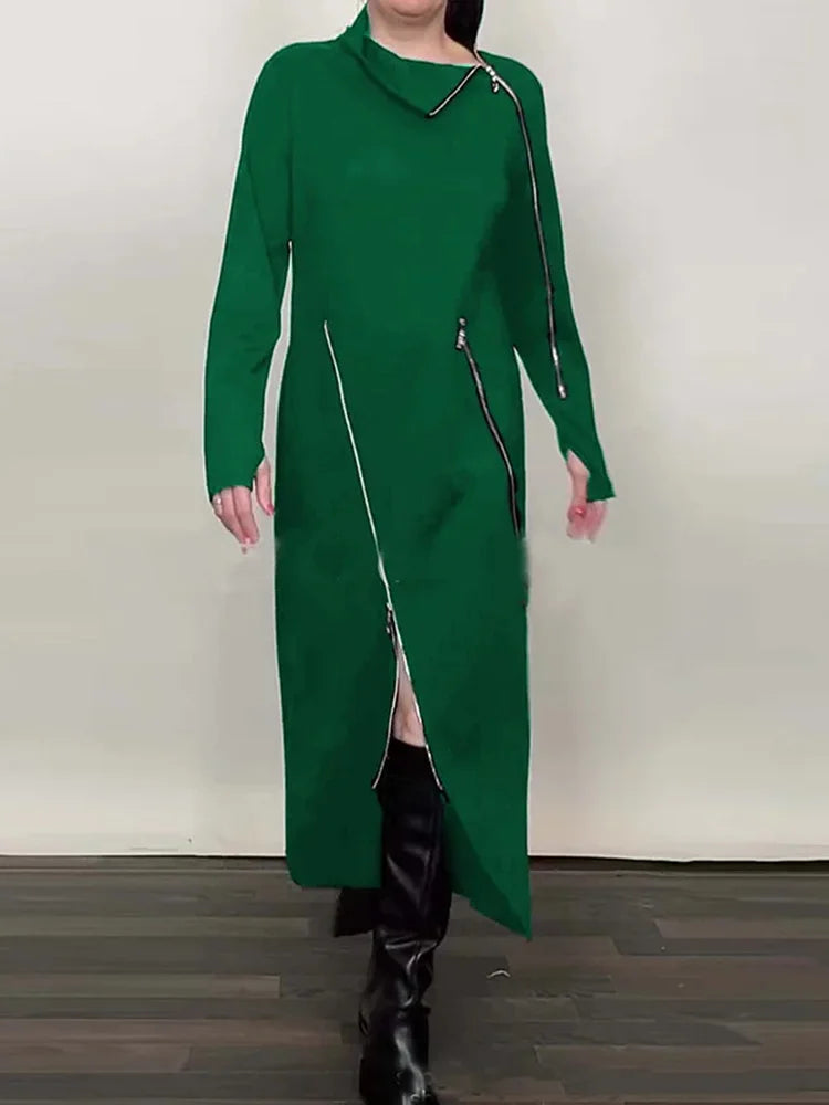NEW Arrivals S-3XL Long Sleeve Autumn Zipper Party Dress,Spring Women Female Turtleneck Loungewear Maxi Dress, Elegant Patchwork Evening Night Clubwear Streetwear Outfit Girls Ladies Luxury Fashion Clothing Supplies