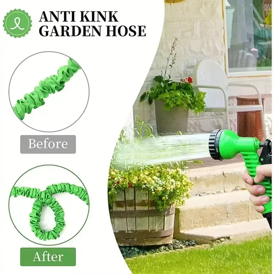 NEW 50FT Green Expandable High-Pressure Magic Hose 7 Water Spraying Functions Gun Durable Materials Home Garden Watering Tools Home Outdoor Garden Tools