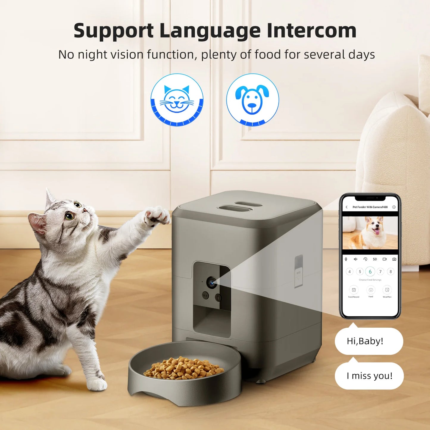 NEW Arrivals Wi-Fi + Camera Black/White Color 2L Pet Feeder Timing Smart Automatic Dog Pet Feeder For Cats Dog Button WIFI APP Camera Intelligent Dry Food Dispenser Dog Bowl Pets Supplies