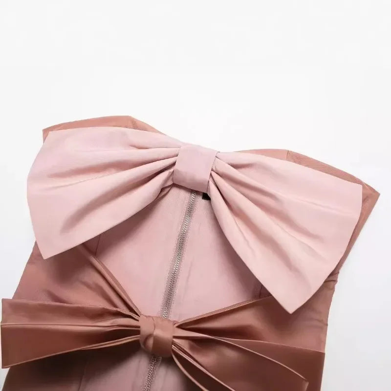 NEW Arrivals Spring Summer Women Design Vintage Big Bow Strapless Taffeta Short Tops Fashion Cute Sexy Backless Slim Tanks Female Tops Elegant Tops
