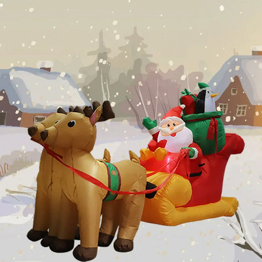 2.2m/7FT Christmas Decoration Inflatable Toy Santa Elk Sled Built-in LED Light Xmas Party Indoor Outdoor Courtyard Prop Ornament Decoration Supplies Products