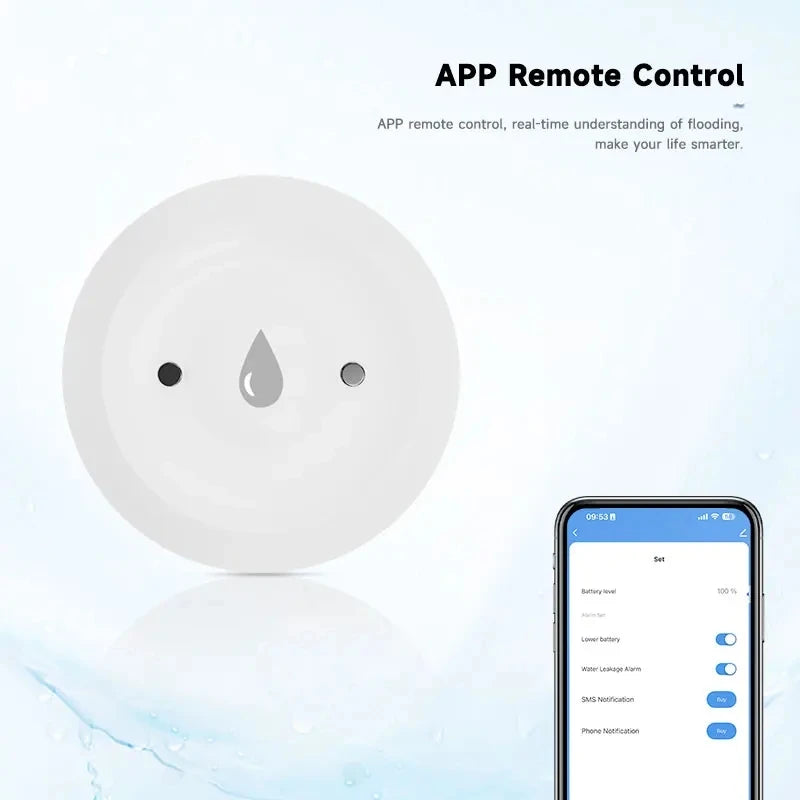 APP Control Zigbee 3.0 Water Leak Flood Detector Sensor with App Remote Monitoring for Kitchen Bathroom Compatible with Home Assistant