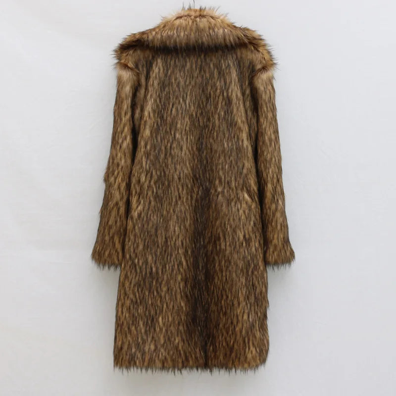 S-6XL NEW HOT SALE Italian Style Luxury Men Autumn Winter Thick Maxi Faux Fox Fur Coat Jacket Long Sleeve Warm Black Parkas  Furry Shaggy Outerwear Snow Clothes Gift for Husband Boyfriend Lover Men Luxury Fashion Clothing Sup