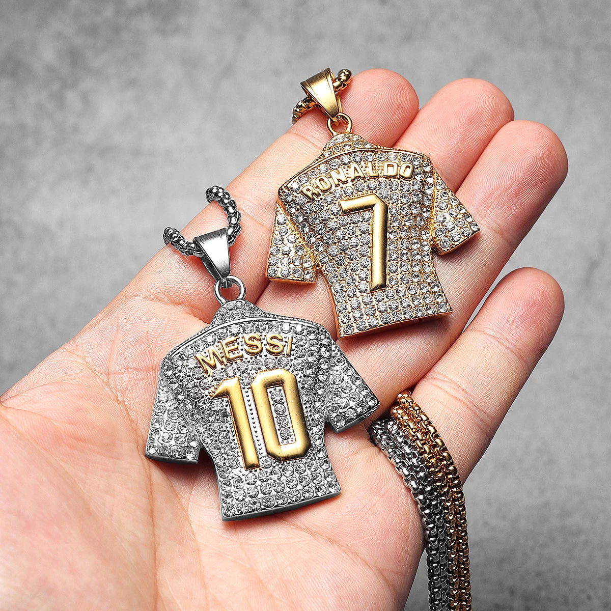 Messi Cristiano Ronaldo Neymar Mbappé Haaland Football Jersey Man Necklaces + Chain Stainless Steel Pendant Chain Jewelry Gifts