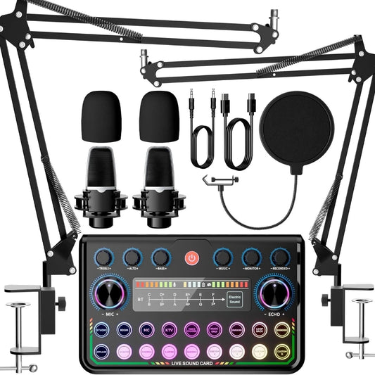 Professional P99 Live Sound Card Podcast Equipment Live Broadcast DJ Device with MC98 Microphone Set For Music/Recording Live Streaming