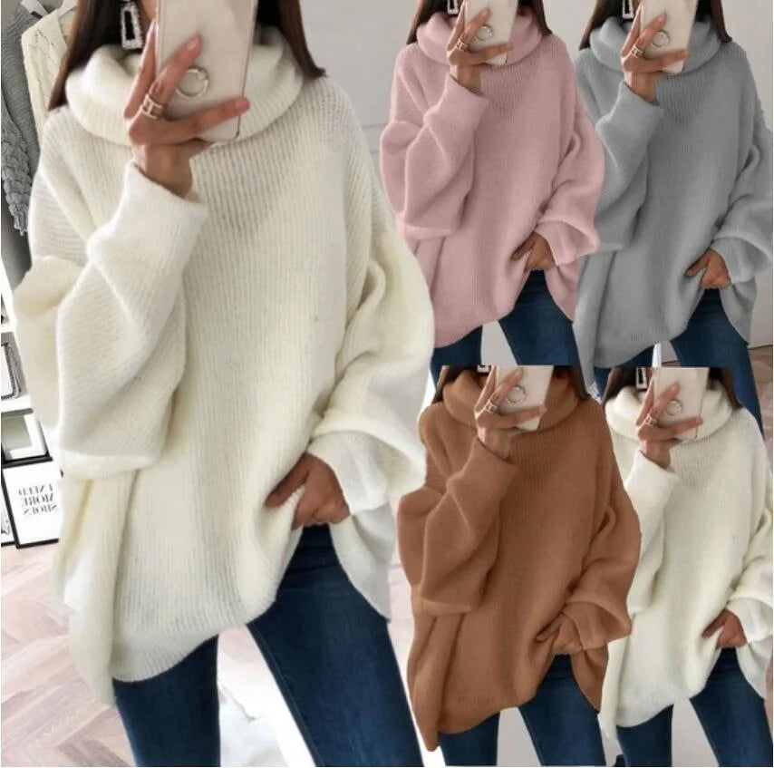 NEW Arrivals UK Size 4 Colors Autumn And Winter Turtleneck Sweater Oversized Women Warm Knitted Pullovers Female Casual Loose Long Sleeve Tops Jumper