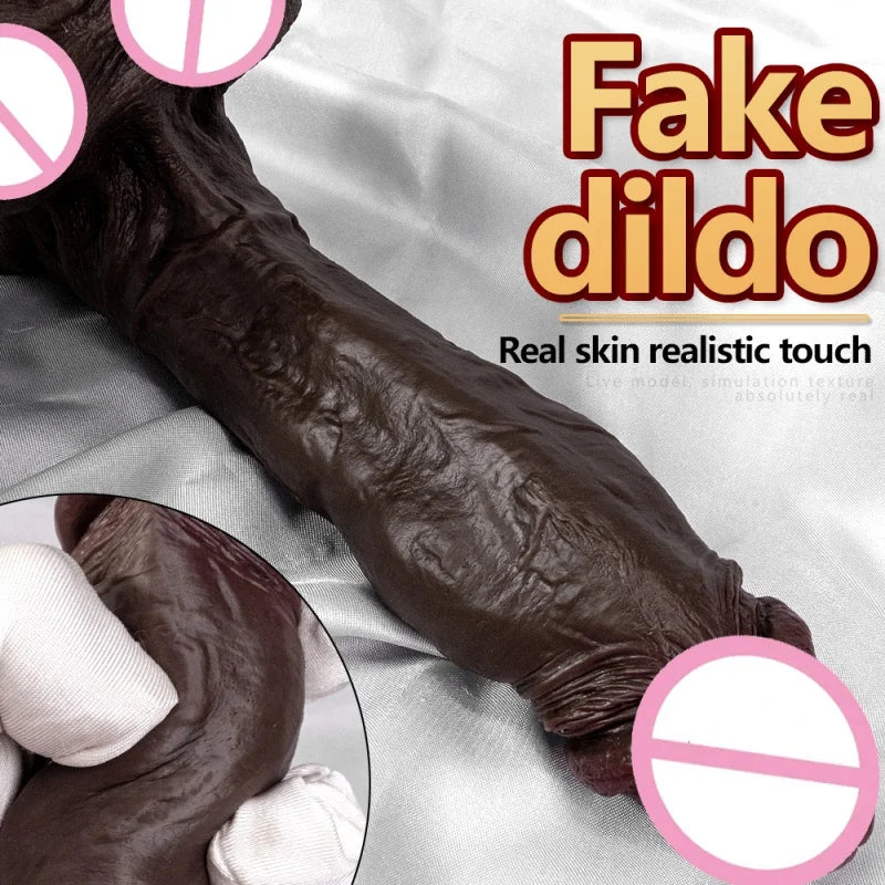 Super soft Realistic Dildos for women Black Coffee silicone coated rib simulation penis thick Women's masturbation tool toy