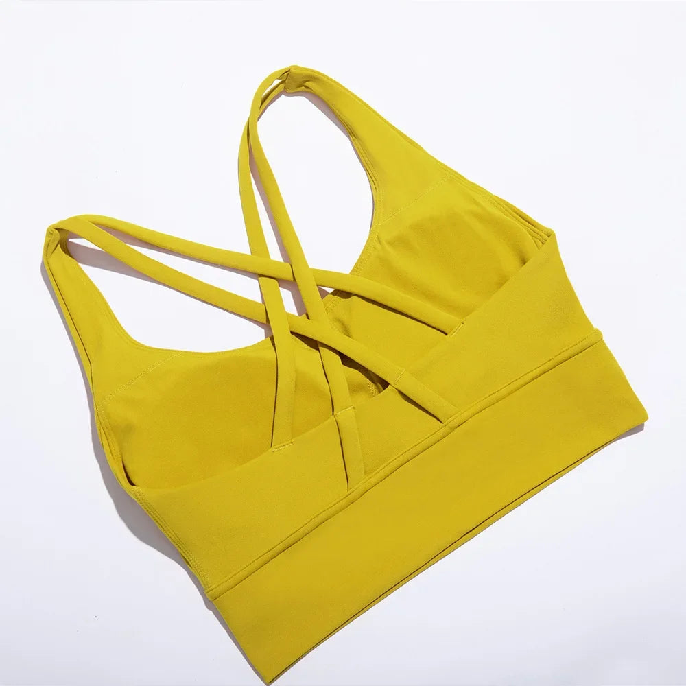 14 Colors S-XL New Push Up Sports Bra Yoga Vest  Cross Back Fitness Sexy Padded Top Gym Shock Absorbing Running Breathable Crop Top Sportswear
