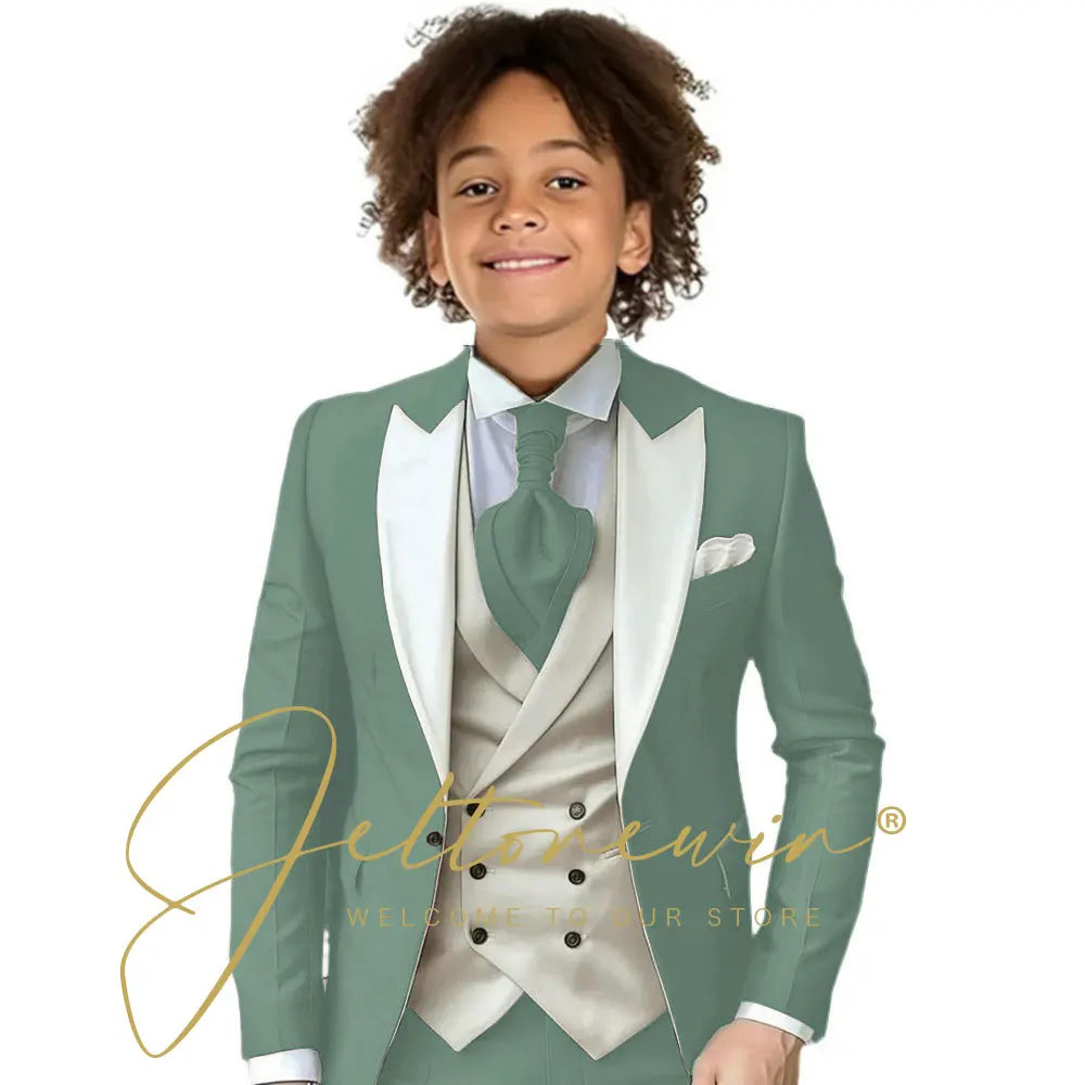 8 Colors  Children Boy's 2Y-14Y Formal Wedding Suit Kids Jacket Pants Ivory Vest Photography Suit Flower Boy Birthday Tuxedo Suit