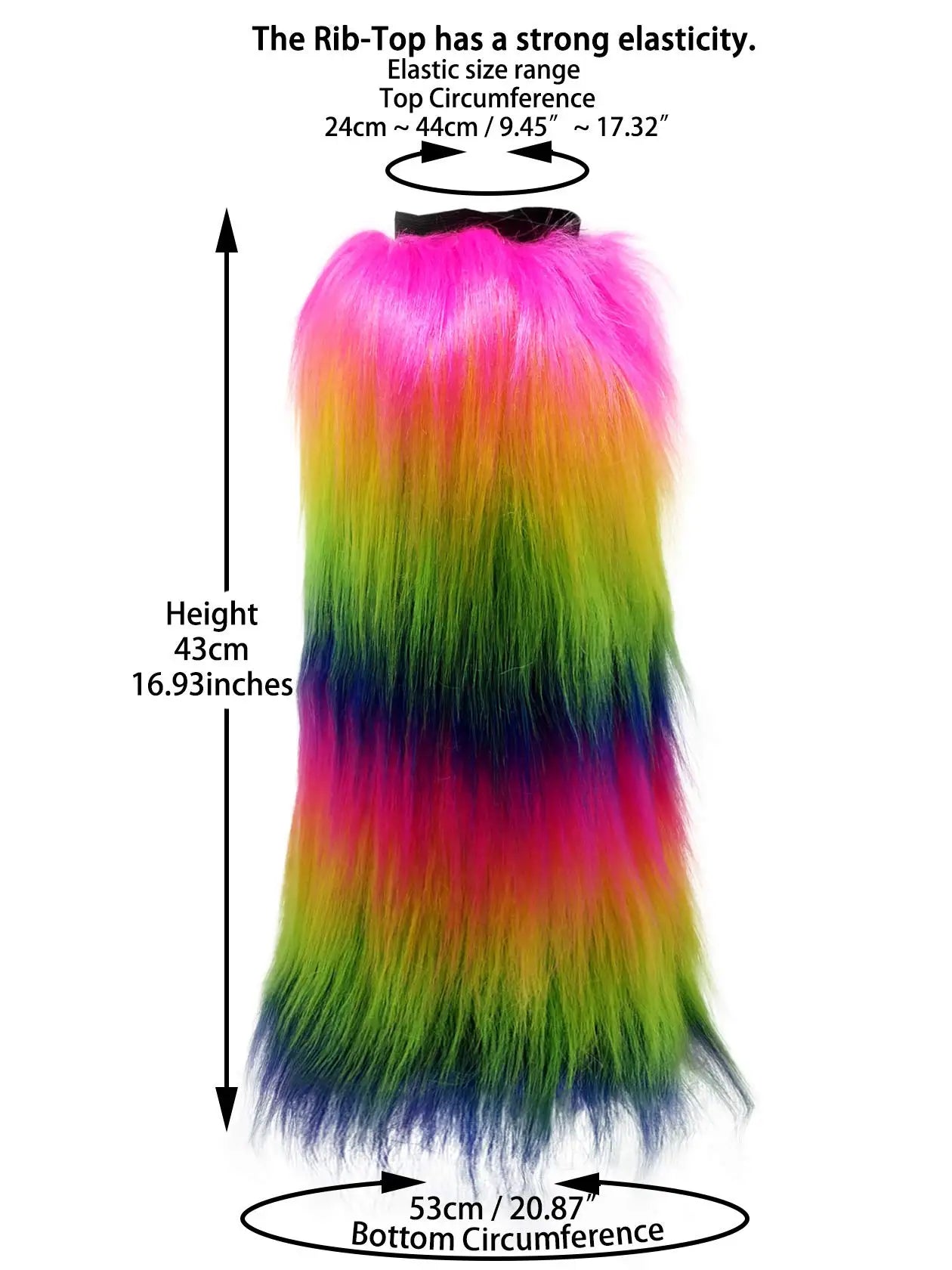 45cm Rainbow Colors Fuzzy Faux Fur Leg Warmers Fur Heels Long Boots Cuff Cover has Elasticity Dionysia Boot cover Carnival