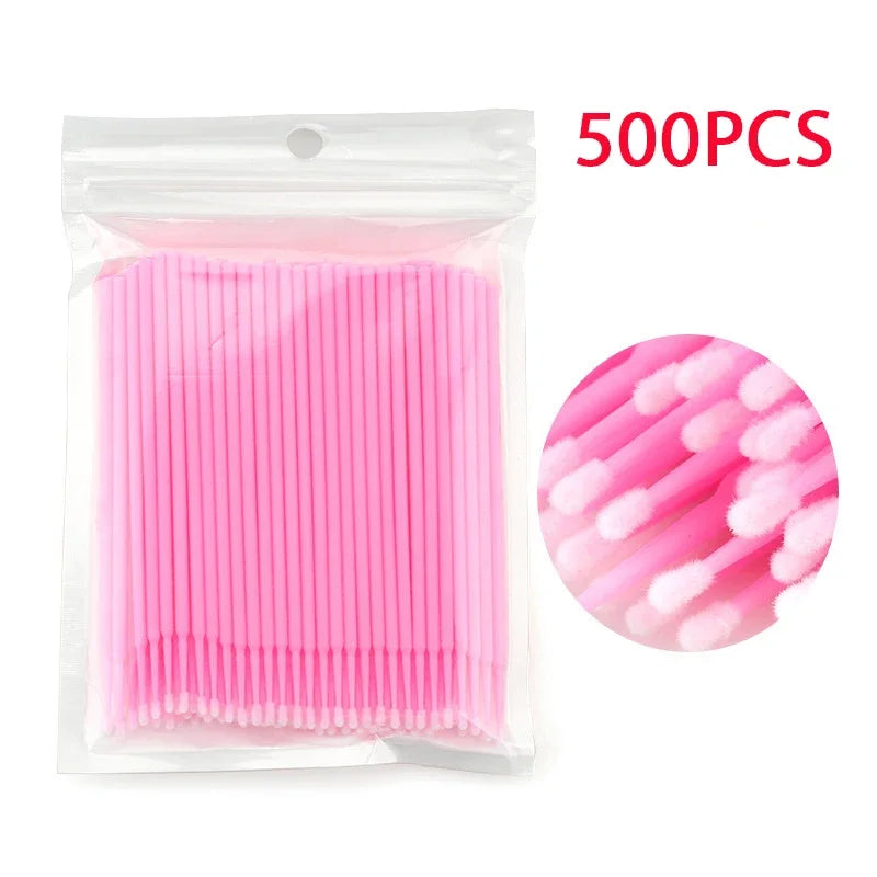 500/1000PCS 4 Colors Eyelash Wool Fiber Cleaning Brush Highly Colorful Crystal Brush Eyelash Micro Brush Beauty Makeup Clean Remover Tool Women Cosmetic Accessories