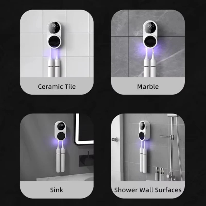 2 PCS Set Toothbrush Sterilizer Intelligent Wall Mounted Fully Automatic Sensing Ultraviolet Sterilization No Punching Toothbrush Holder Oral Hygiene Accessories Bathroom Supplies