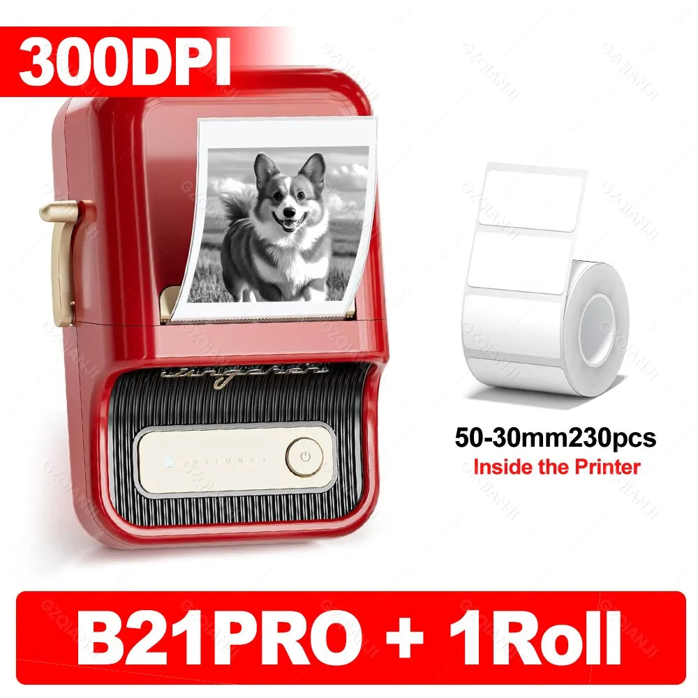 B21 PRO Mini Adhesive Label Printer Wireless Portable Thermal inkless Maker Photo Barcode Price Tag Sticker 200 300dpi
