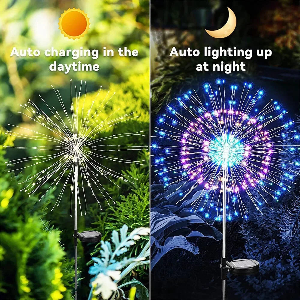 NEW 4PCS Set 200LED LED Solar Fireworks Lights Outdoor Grass Globe Dandelion Lamp for Garden Lawn Landscape Lamp Holiday Light