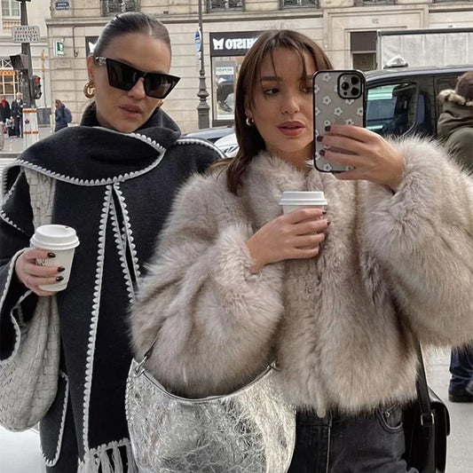 Low-Price Sales are Limited NEW Gray/Black S-2XL Iconic Street Fashion Week Luxury Brand Winter Warm Snow Outerwear Cropped Faux Fur Coat Women Evening Nightclub Coats Fluffy Short Fur Jacket Ladies Girls Luxury Fashion Cloth