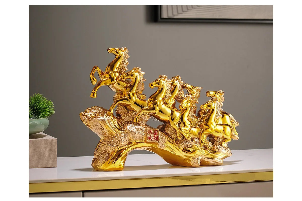 Home Decor Gold Eight Horses To Attract Wealth Ornament Living Room Decoration Ceramics Crafts Office Desktop Decoration