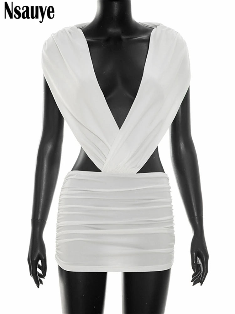 Just Arrived White/Dark Brown Color  Short Evening Party Sexy Fashion Elegant Night Club Mini Wrap Dress Summer White Halter Backless Off Shoulder Dress