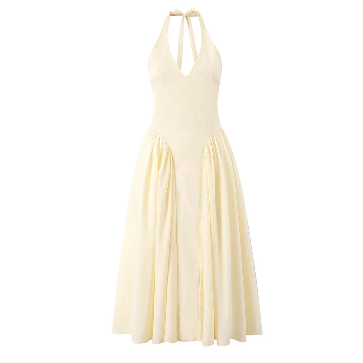 7 Colors  Sexy Backless Elegant Halter Dress For Women Low Waist A-line Midi Summer Evening Party Dresses Cotton Gowns