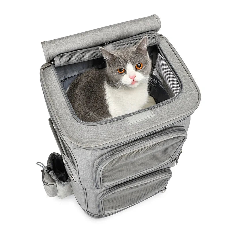 Collapsible Dog Cat Carrier with Rolling Wheels, Double-Tiered and Airline-Approved Pet Travel Bag