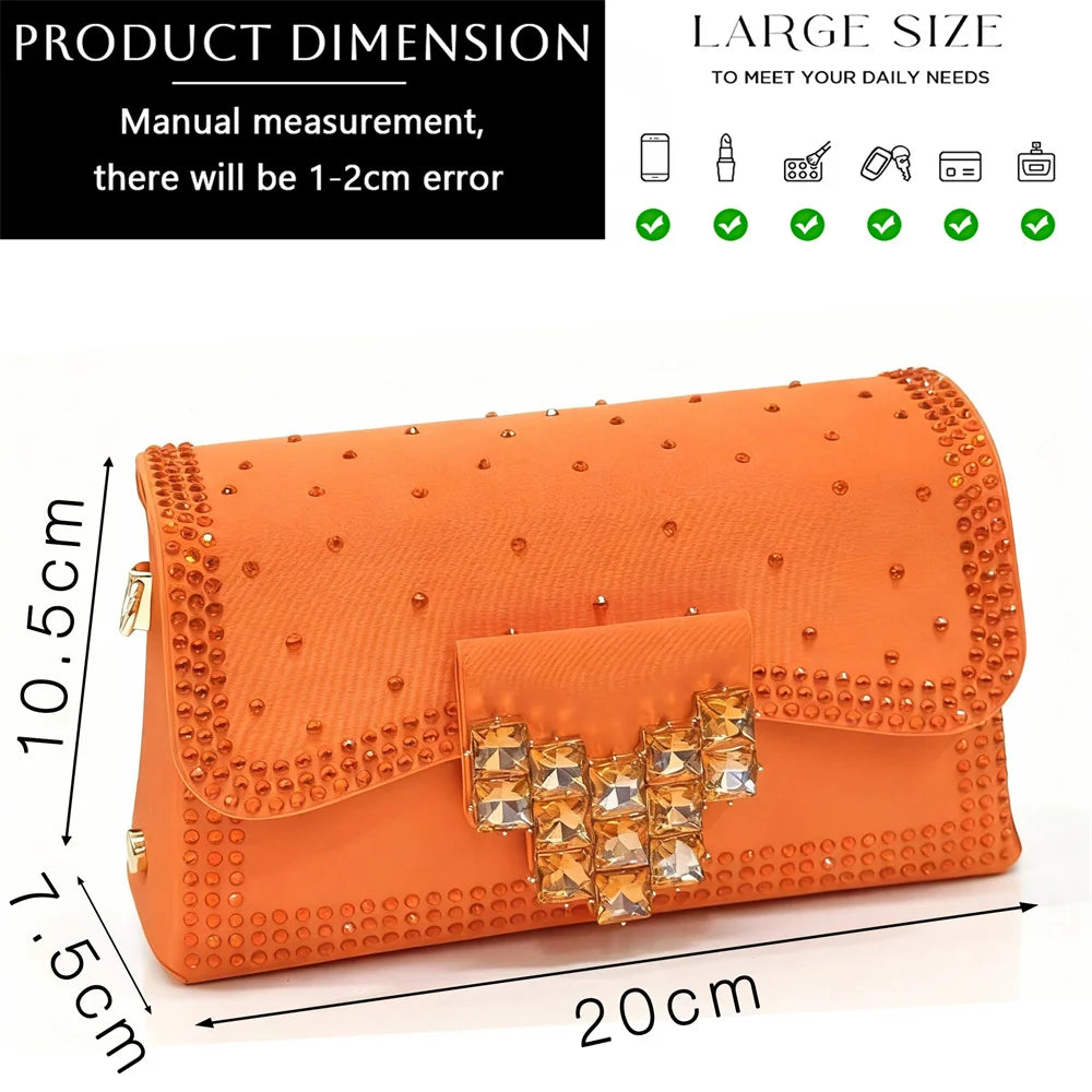 7 Colors Luxury Stylish Rhinestones High Heel Shoes & Matching Handbag - Elegant Pointed-Toe Footwear for Women, Ideal for Parties