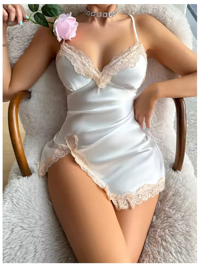 NEW Arrivals S-XL Size 10 Colors/Styles Leopard Silk Satin Women Nightgown Sleeveless Side Split Lace Sleepwear V Neck Sexy Nightwear Female Home Wear Cloth Pajama Dress