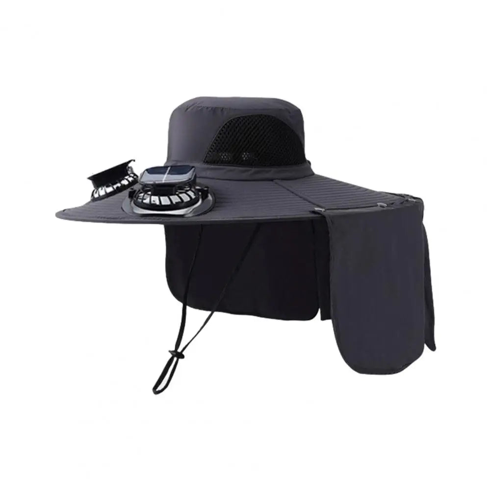 Solar Air Cooler Fan Hat with Neck Flap UV Protection Hat with Solar Fan USB Rechargeable Breathable Men Summer Outdoor Beach Camping Fishing Wide Brim Hats