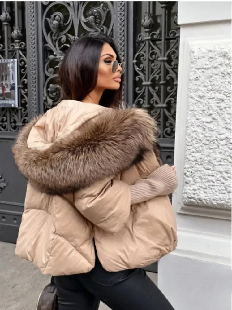 Winter Warm Snow Clothes Supplies Jacket Women Real Fox Fur Collar Hooded Natural Thick Warm Loose Oversize Duck Down Coat Streetwear Outerwear Female Girls Luxury Winter Fashion Clothing Products