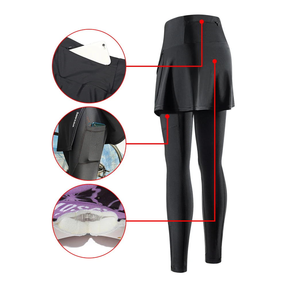 Women Cycling Skirt 2-in-1 With 5D Silicone Sponge Pad MTB Bike Pants High Waist Bicycle Tights Breathable Sports Skirt