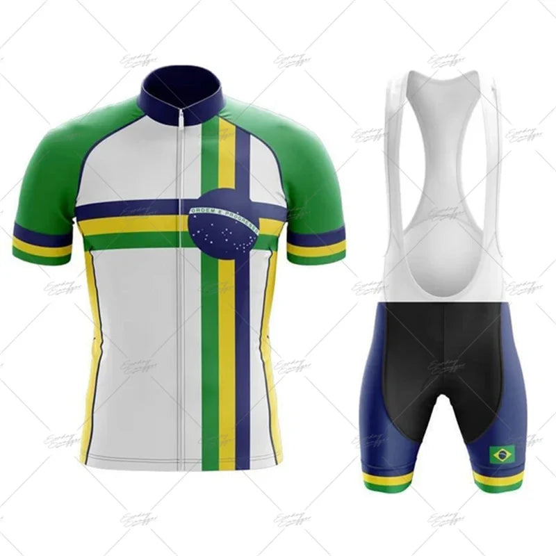 Brasil Team Cycling Jersey Sets Cycling Bicycle Short Sleeve Cycling Clothing Bike Maillot Bicycle Jersey Bib Shorts Suit