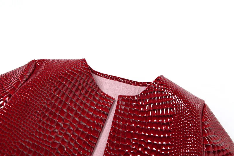 NEW Arrivals Autumn/Spring Snakeskin Leather Crop Jacket Women Hipster Trend Snake O-Neck Full Sleeve Streetwear Wild Basic PU Leather Outwear Coat Girls Luxury Fashion Clothing Supplies