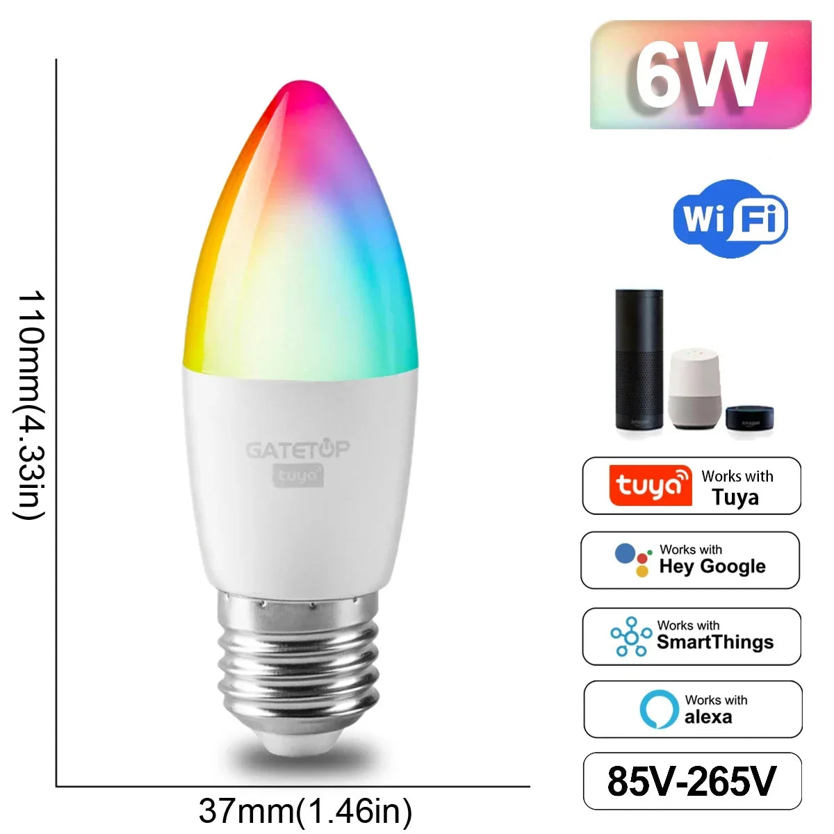 NEW Arrivals Alexa Google RGB Smart LED Bulb Dimmable TUYA  Gu10 C37 A60 T37 E14 E27 B22 Light Wi-Fi Magic Lamp AC 110V 220V Romantic Atmosphere for Living Room Bedroom Party