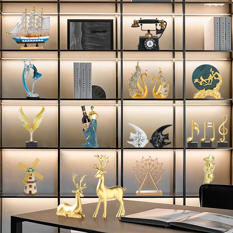 Home Decoration Luxury Accessories Feng Shui Gold Statuette Study Desk Ornaments Luxury Living Room Decoration Figurines Interior
