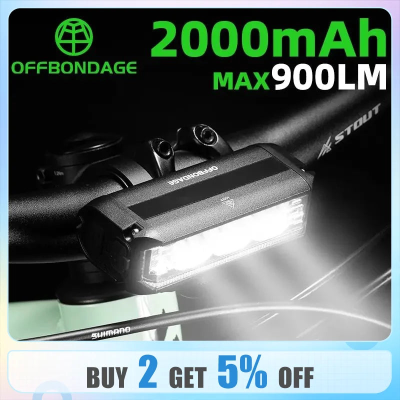 Bicycle Light Front 900Lumen Bike Light 2000mAh Waterproof Flashlight USB Charging MTB Road Cycling Lamp