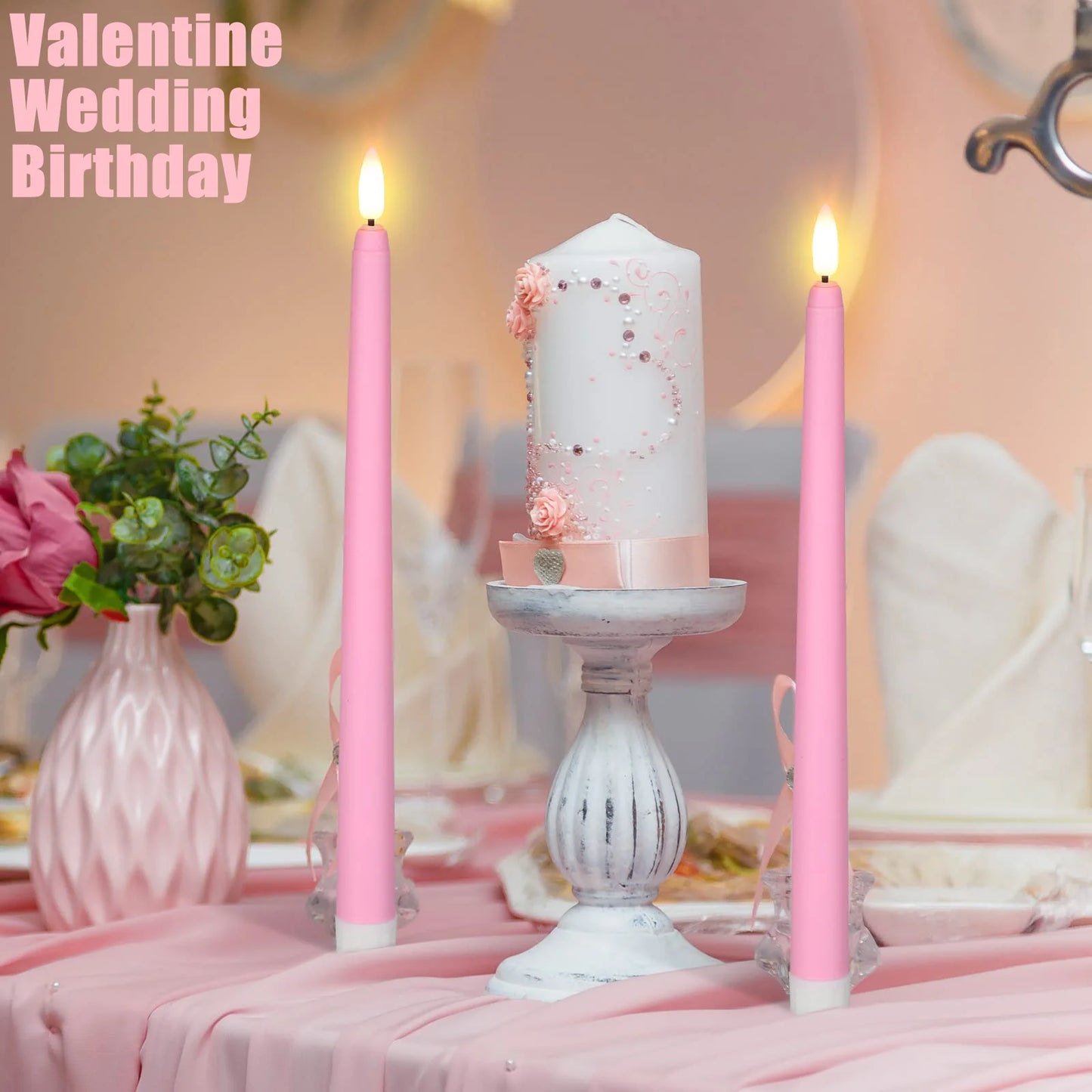 24 PCS Set with Remote Control LED Taper Candles Artificial Black Flameless Flickering Candle Christmas Lights Home Birthday Wedding Candles Battery