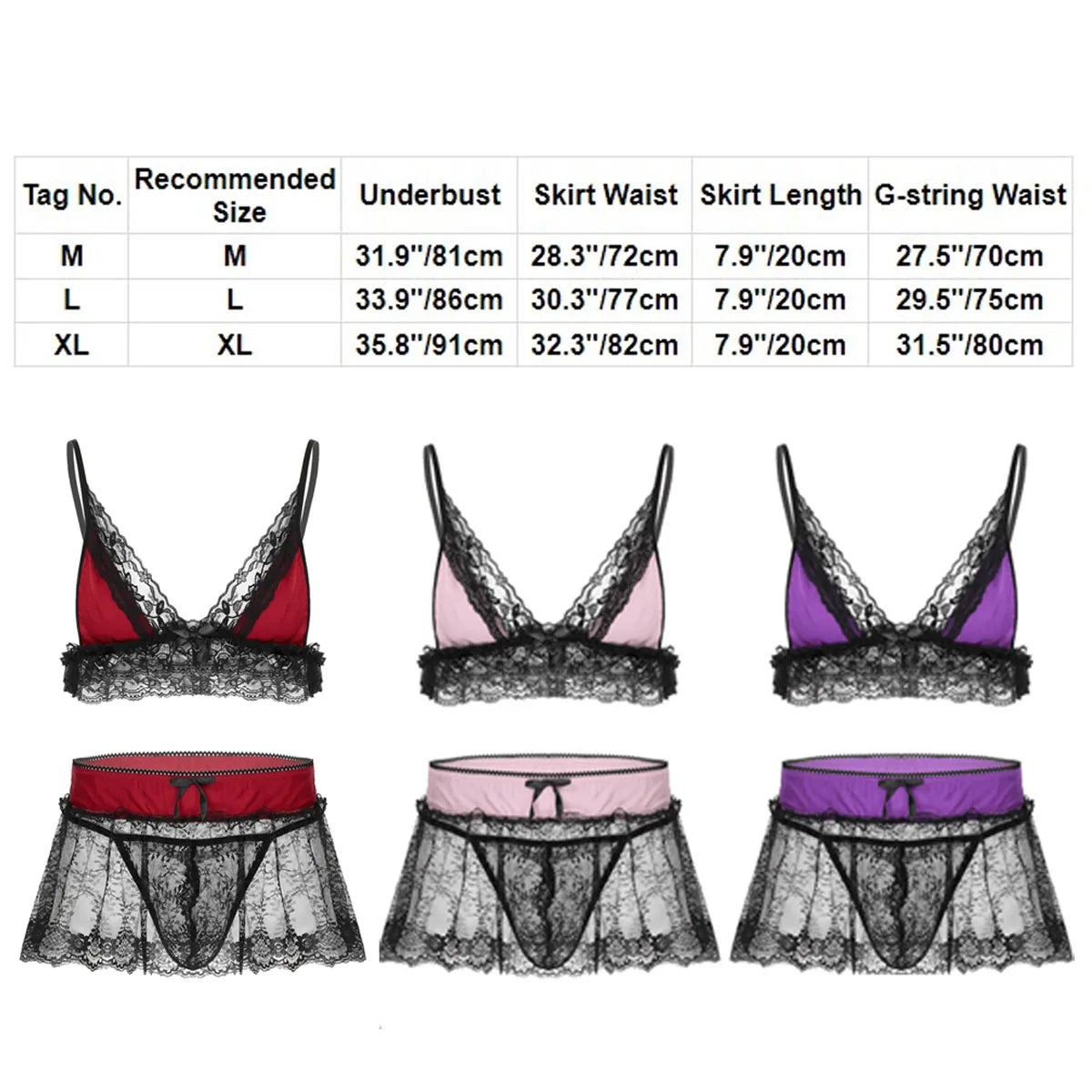 Gay/Men Erotic Costume Crossdressing Sissy Lingerie Set Floral Lace Bra with Mini Skirt and G-string Panties Male Gay Sexy Underwear