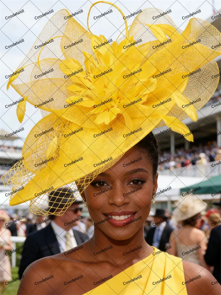 20 Colors White Mesh Ladies Royal Ascot Horses Race Evening Bride Wedding Opera Concert Church Fascinator Hat Feather Flower Headpiece For Women Elegant Chapeau Cap Femme Veils Millinery