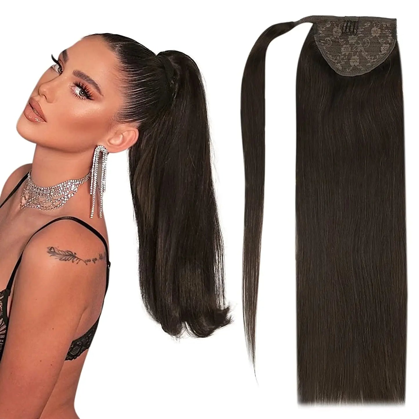 NEW  Ponytail Natural Human Hair 14-22" Highlight Ponytail Extensions 100% Real Human Ponytail Hair Extensions 80g/Set For Women