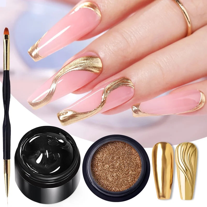 5PCS Mirror Nail Glitter Powder Rhinestone Glue Gel Set Adhesive Glue With Nail Brushes Set DIY Nail Art Decoration