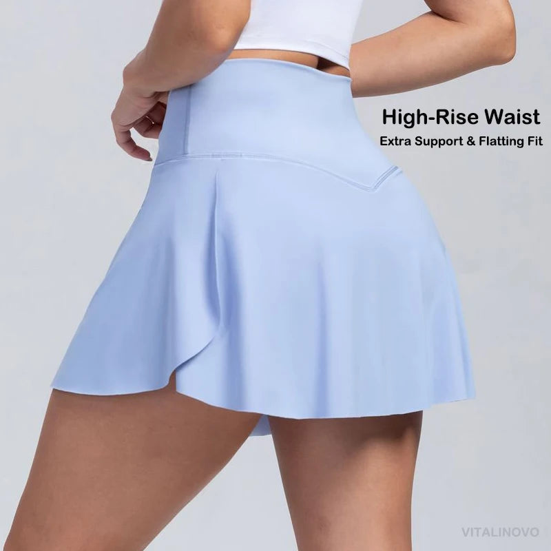 Women's High Waisted Crossover Tennis Skirts Tummy Control Pleated Golf Skorts Skirts for Women with Shorts Pockets