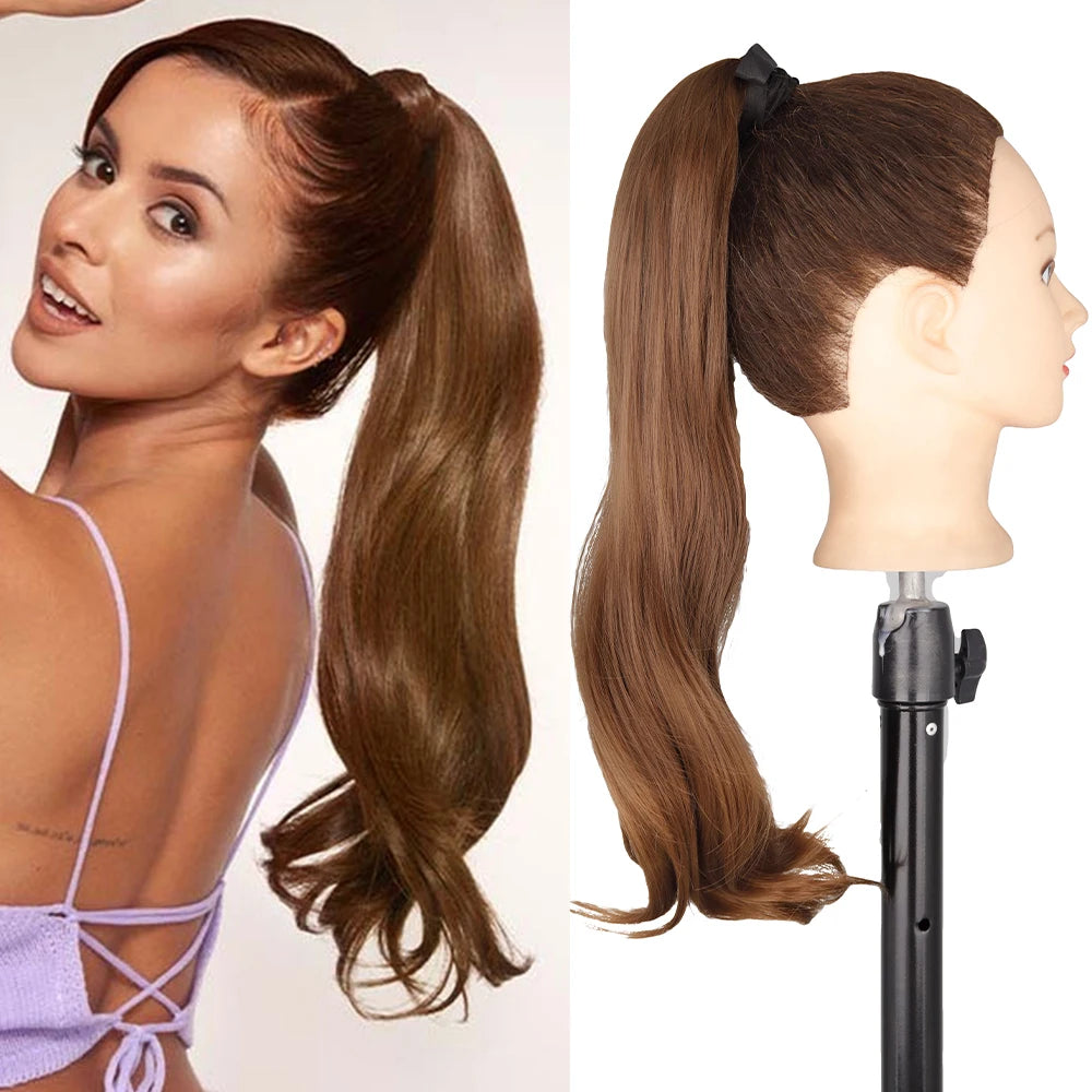 NEW  Synthetic Long Straight Wrap Around Clip In Ponytail Hair Extension Can Be Permed Heat Resistant Pony Tail Fake Hair