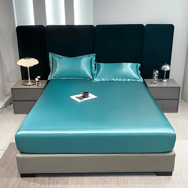 10 Colors Home Hotels Luxury Satin Waterproof Fitted Sheet Silky Solid Color Bed Sheet Breathable Elastic Band Sheets Smooth Bedsheet Mattress Cover