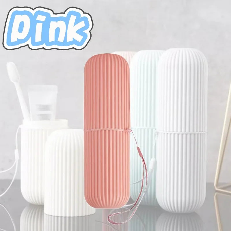NEW Arrivals 4 PCS Set 4 Colors Travel Hotels Toothbrush Storage Box Vertical Stripe Portable Mouthwash Cup Brushing Cup Box Toothpaste Storage Cartridge Personal Care Supplies