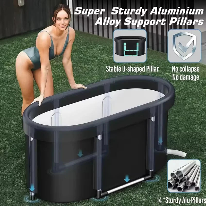 Full Set Large Capacity Portable Foldable Ice Bath Tub for Athletes Multiple Layered Portable Outdoor Cold Plunge Tub for Recovery, Cold Plunge Full Body Therapy Treatment