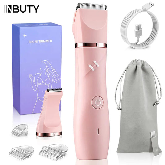 INBUTY 2 in 1 Bikini Trimmer Pubic Hair Grooming Women Hair Clipper Electric Shaver Lady Razors Painless Epilator USB Waterproof